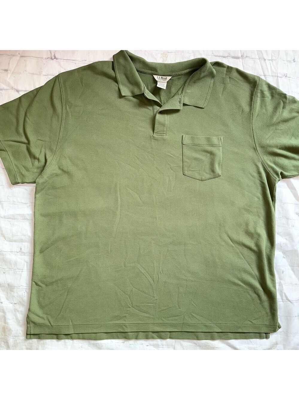 EUC Men’s 3XL Tall LL Bean Winkle Resistant SS Double L Polo Shirt Army Green